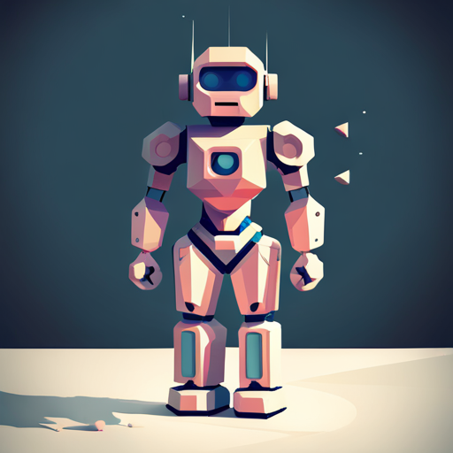 Minimalist, low-poly geometric robot sculpture in a white space with dominant light sources and emphasis on texture. Inspired by the cuteness and simplicity of geometric shapes, with a front-facing perspective and artistic influences from modern sculpture. The use of color is limited to emphasize the low-poly texture and clean design. Features a white digital-art background and techniques like framing and scale to enhance the overall presentation.