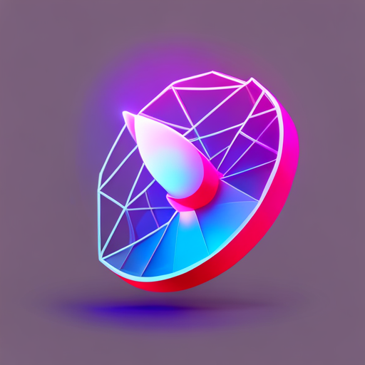 A small, low-poly icon representing a sci-fi antenna dish with a retro-futuristic twist, featuring sharp angles, simple geometry, a vibrant color scheme, metallic texture, and a sense of angular movement that captures the thrill of space exploration
