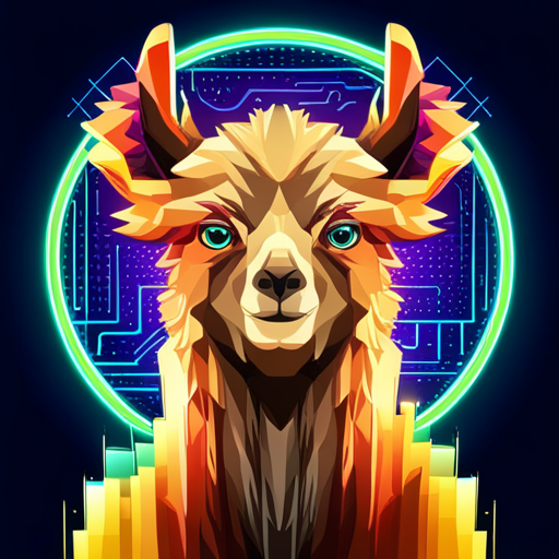 abstract, vector, llama, bot, geometric shapes, futuristic, neon colors, digital, machine, artificial intelligence, cyberpunk, mathematical, algorithmic, precision, mechanical, wires, circuits, movement, symmetry, 3D modeling, cybernetics