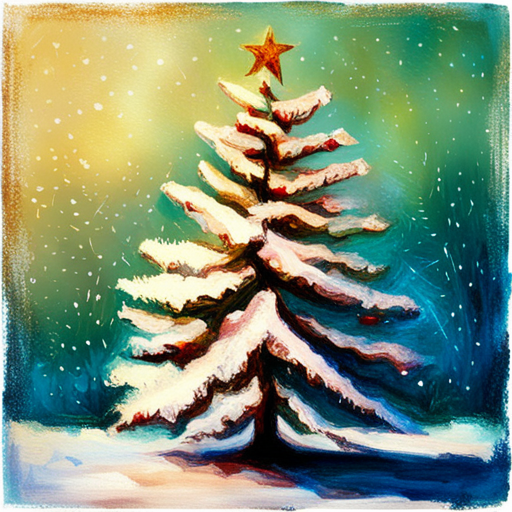 Christmas tree, textured canvas, oil vintage, analog-film