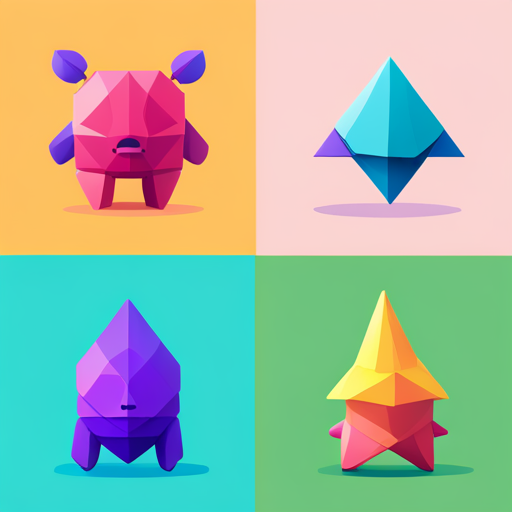 cute, bot, low-poly, geometric shapes, vector art, simplified forms, minimalism, cheerful, playful, vibrant colors