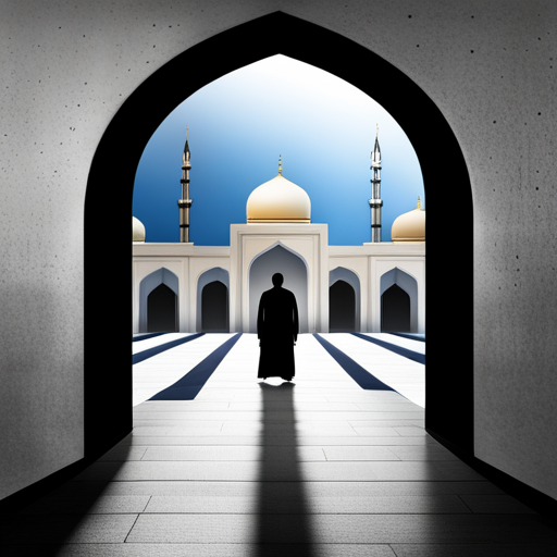 symbolic masjid, rounded border, border shadow, clock, time, 04:10, caption, 7 minutes walking distance, location