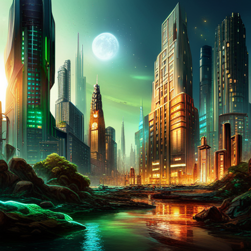 futuristic, sci-fi, cityscape, nature, victory, heroes, utopia, cyberpunk, neon lights, contrast, technology, lush greenery, sustainable architecture, rebellion, dystopian elements, vibrant colors, organic vs artificial, futuristic vehicles, towering skyscrapers, peaceful coexistence, post-apocalyptic remnants, glowing signs, urban jungle, advanced civilization
