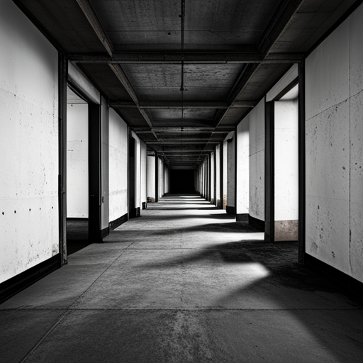 the empty spaces between buildings, urban decay, monochromatic tones, low contrast, negative space, minimalist composition, modern architecture, abandoned structures