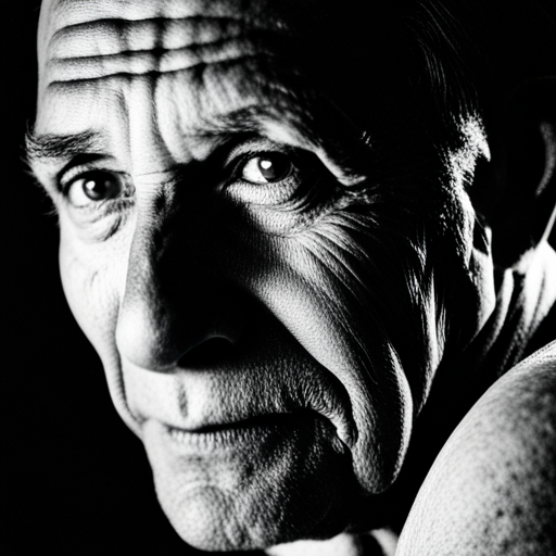 portrait, black and white, contrast, facial expression, realism, monochrome, shadows, wrinkles, aging, character, masculinity, intensity, emotion, gaze, human, identity, vulnerability, strength, depth