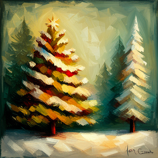 Christmas tree, textured canvas, oil vintage