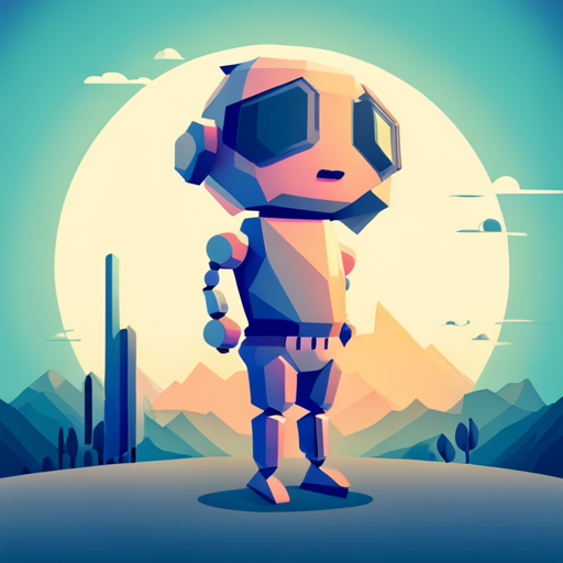 Shapely, low poly, vector line work of a cute, futuristic robot