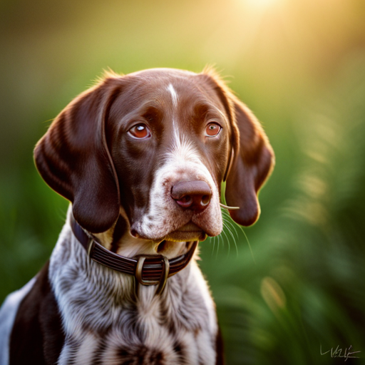 nature, animals, photography, portrait, dog, puppy, German shorthair pointer, cute, adorable, pet, wildlife, outdoor, playful, energetic, curious, German pointer puppy, wildlife photography, sunlight, warm tones, close-up, furry, wagging tail, wet nose, expressive eyes