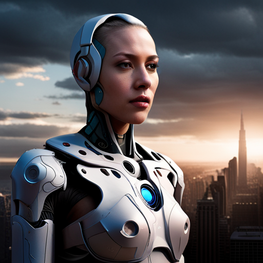 cyborg, sci-fi, dystopia, mechanical limbs, futuristic, tension, post-apocalyptic, machine learning, AI rebellion, war-torn landscape, human-machine hybrid, artificial intelligence, robotic exoskeleton, advanced technology, cybernetic implants, the singularity