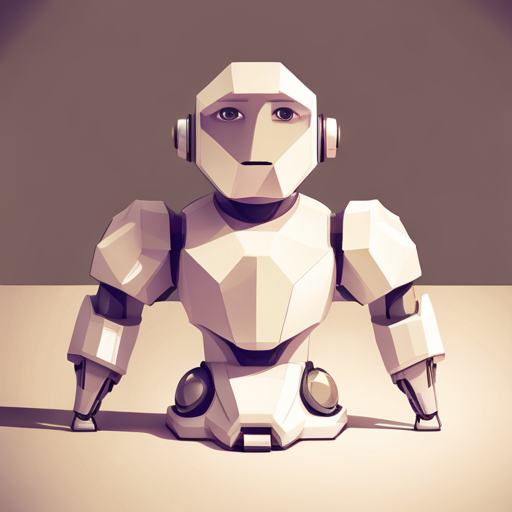 Minimalist, geometric robot sculpture, evoke cuteness with simplicity, emphasizing low-poly texture using white space, light sources and geometric shapes