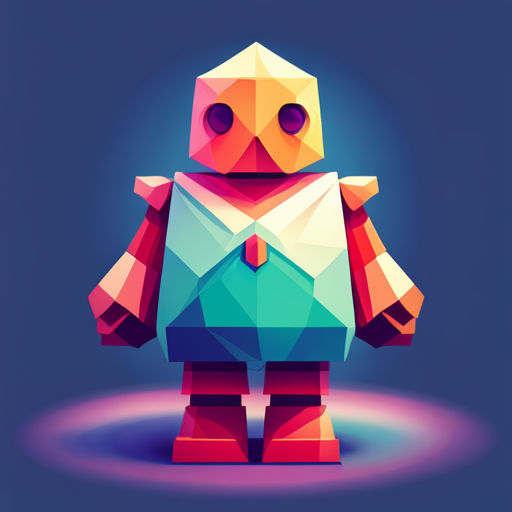 low-poly, vector, cute, robot, geometric shapes, vibrant colors, digital rendering, simplified form, angular, playful, futuristic