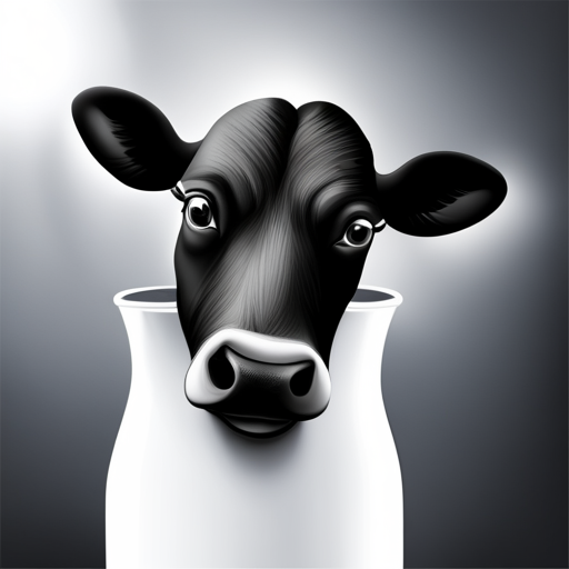 black and white, cow, cartoon, milk bottle