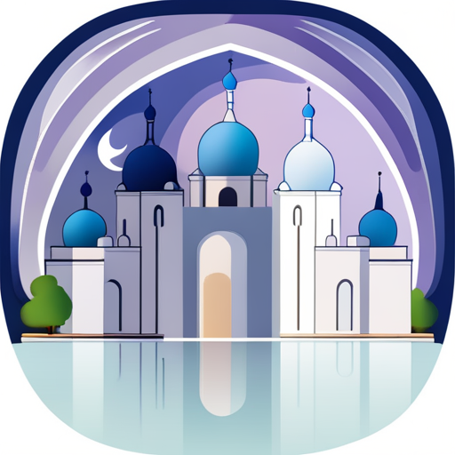 symbolic masjid, rounded border, border shadow, clock, 04:10, caption, 7 minutes walking distance