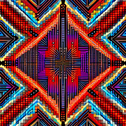 array, floating point numbers, abstract, geometric shapes, color palette, digital medium, mathematical precision, vibrant, dynamic composition, futuristic, technology-inspired, visual rhythm, symmetrical, juxtaposition, minimalistic, high contrast, pattern, data visualization