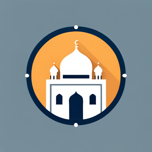 masjid symbol, rounded border, border shadow, 04:10 time, 7 minutes walking distance, app opening screen, location