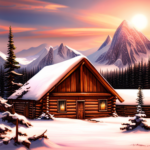 majestic, serene, landscape, peaceful, remote, solitude, cozy, rustic, wooden, cabin, mountains, nature, escape, retreat, tranquility, forest, trees, snow-capped peaks, scenic enhance, digital-art