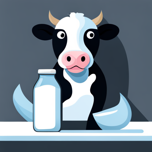 black and white cow, cartoon, milk bottle