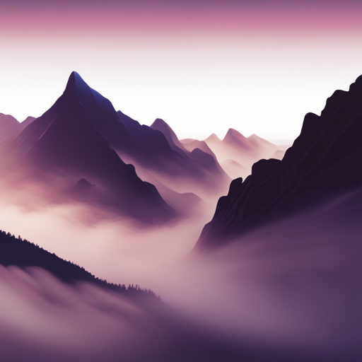 a cinematic isometric depiction of a misty gap between two imposing mountain ranges that gives an overwhelming sense of scale and isolation