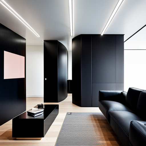 High-contrast color scheme, metallic accents, futuristic aesthetics, clean lines, minimalism, sleek design, geometric shapes, industrial materials, monochromatic color palette, subtle gradient, matte and glossy finishes