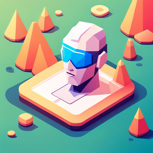 isometric, plastic, bot, app, sunglasses, white background, geometric shapes, low-poly, scale, perspective