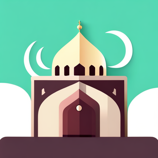 masjid symbol, rounded border, border shadow, clock, 04:10, caption, 7 minutes walking distance, app opening screen