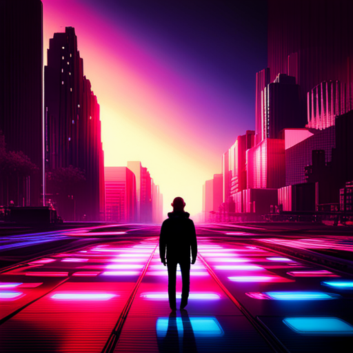 limitless arcade game universe, spark-filled generative animations, cyberpunk aesthetic, pixelated landscapes, neon lights, interactive gaming, retro-futuristic inspiration, futuristic technology, dynamic movement, synthetic realities, glitch art influence, virtual reality immersion, explosive energy, dark atmosphere