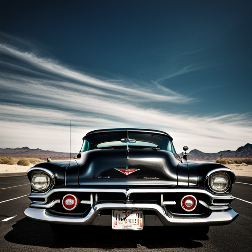 mid-century modern design, American muscle, chrome accents, tailfins, gas guzzlers, Route 66, drive-in theaters, black and white photographs, nostalgic nostalgia, leather interiors, sleek lines, monochromatic tones, road trips, glamorous Hollywood stars