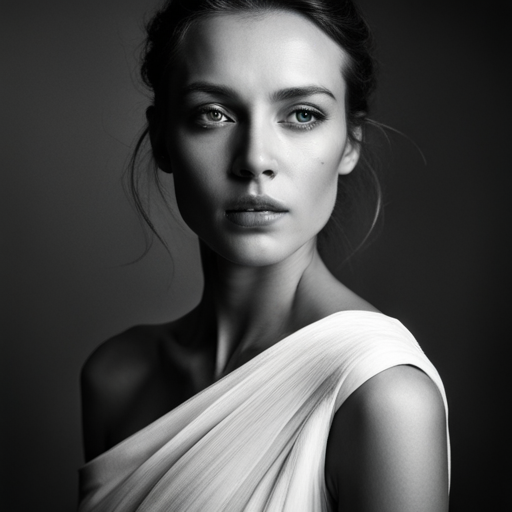 feminine strength, gracefulness, portrait, black and white, soft lighting, emotional expression, beauty, empowerment, contemporary, contrast, delicate features, monochrome, dramatic shadows, timeless elegance, chiaroscuro, Renaissance influence, ethereal mood