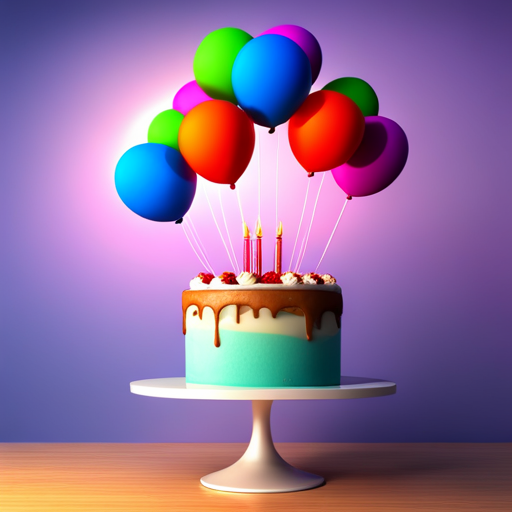 birthday, celebration, 3D, digital sculpture, colorful, balloons, candles, cake, party, festive, joy, happiness