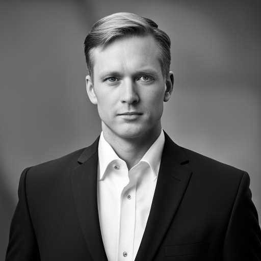HR, portrait, professional, corporate, black and white, natural lighting, high resolution, headshot, business attire, serious expression, confident, minimalistic background, sharp focus