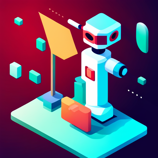 Isometric perspective, Plastic materials, Robot, Application, Geometric shapes, Vibrant colors, Sunglasses, White background