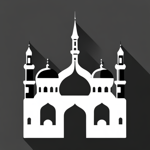 symbolic masjid, rounded border, border shadow, clock, 04:10 time, caption, 7 minutes walking distance