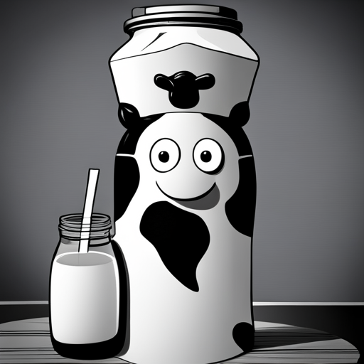 cartoon, black and white, cow, milk bottle
