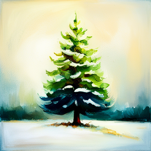 Christmas tree, white background, textured canvas, oil painting, vintage analog-film