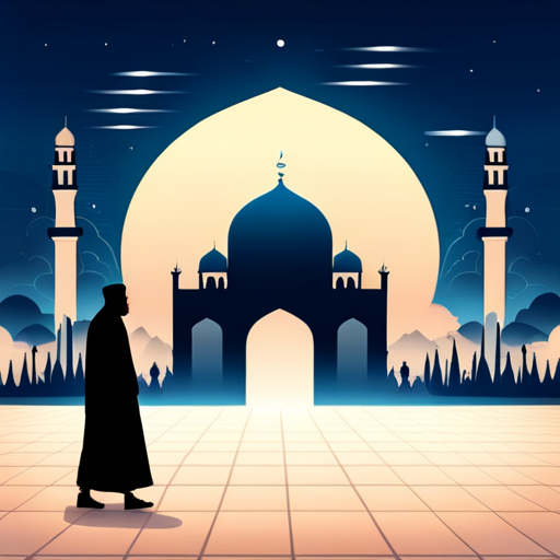 masjid symbol, border, shadow, time, 04:10, caption, 7 minutes walking distance, app opening screen