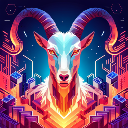 abstract, vector art, goat, robot, futuristic, geometric shapes, neon colors, glitchy, cyberpunk, sci-fi, machine, technology, synthetic, mechanical, artificial intelligence, digital manipulation, complex composition, dynamic movement, Chrome, robotics