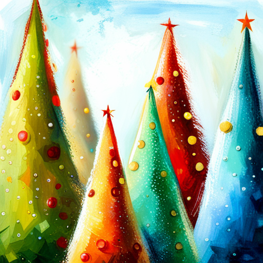 four Christmas tree, white background textured, oil vintage