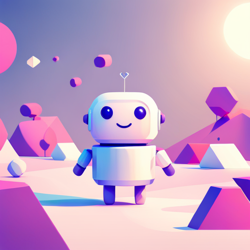 Tiny robot with front-facing perspective, featuring cute geometric shapes in a clean white digital-art background