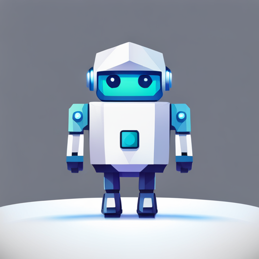 tiny robot, low poly, front-facing, abstract symbol, logo design, white background