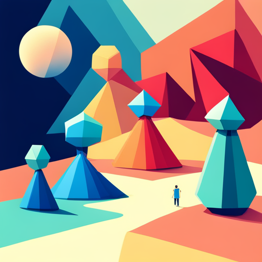 geometric shapes, vector art, cute, robots, low-poly, computer graphics, minimalistic, primary colors