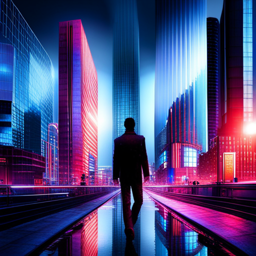 futuristic urban landscapes, advanced technology, artificial intelligence, automation, human-machine interaction, cybernetic implants, corporate espionage, neon lights, dark and moody, high contrast lighting, reflections, metallic textures, sleek and minimalist design, cyberpunk aesthetic, dystopian society, virtual reality, holographic displays, human augmentation, global interconnectedness, machine learning