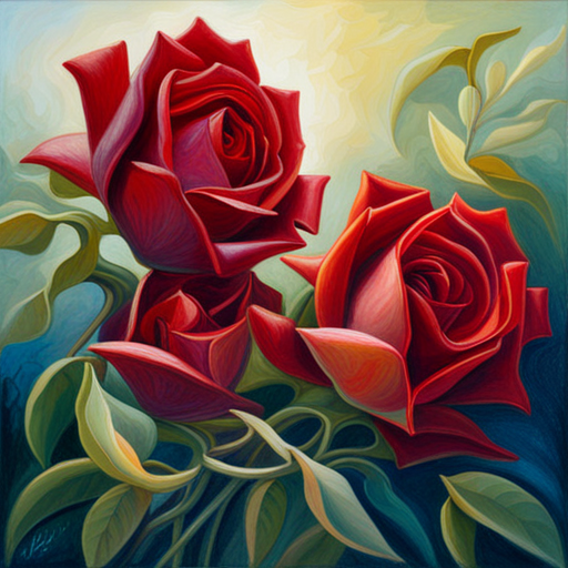 Romanticism, Impressionism, Still-life, Life cycle, Delicate, Thorns, Emotional symbolism, Warm lighting, Chiaroscuro, Oil painting, Fragility, Nature, Beauty, Red, Art Nouveau