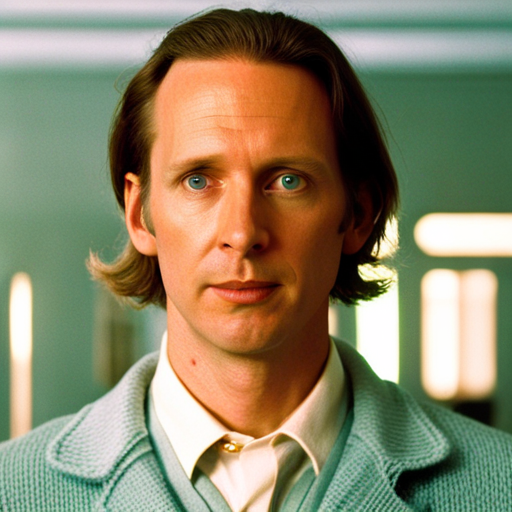 Wes Anderson, film director, quirky, whimsical, retro, pastel colors, symmetry, composition, futurism, artificial intelligence, love, loneliness, melancholy, nostalgia, technology, futuristic, vintage, retro-futurism, perspective, character development, visuals, storytelling