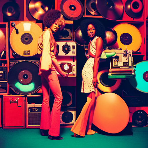 70s, retro, vintage, analog, film camera, grainy, saturated, warm tones, disco, funk, groovy, bell-bottoms, platform shoes, disco balls, record players, vinyl records, colorful lights, clubbing, dancing, good vibes, nostalgia