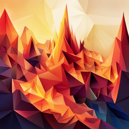 polygonal shapes, fire, heat, textured background, contrast, triangles, minimalist design, geometric abstraction, white space, abstract expressionism