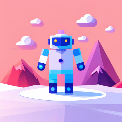 tiny robot, abstract symbol, logo, low poly, front facing, white background