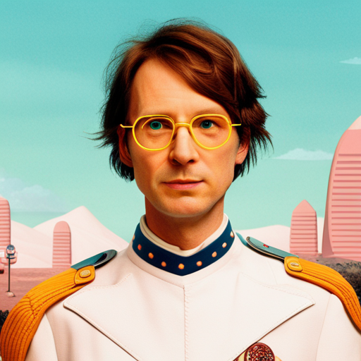 A Wes Anderson-inspired cinematic take on a futuristic world dominated by AI technology