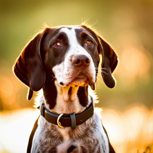 nature, animals, photography, portrait, dog, puppy, German shorthair pointer, cute, adorable, pet, wildlife, outdoor, playful, energetic, curious, sunlight, warm tones, close-up, furry, wagging tail, wet nose, expressive eyes