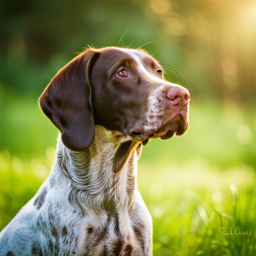 nature, animals, photography, portrait, dog, puppy, German shorthair pointer, cute, adorable, pet, wildlife, outdoor, playful, energetic, curious, german pointer puppy, sunlight, warm tones, close-up, furry, wagging tail, wet nose, expressive eyes