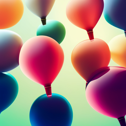 colorful balloons, floating in the sky, vibrant, joyful, celebration, party, whimsical, surreal, dreamlike, fantasy, fantasy-art, soft pastel colors, playful, cheerful, movement, organic shapes, transparent, light, shadows